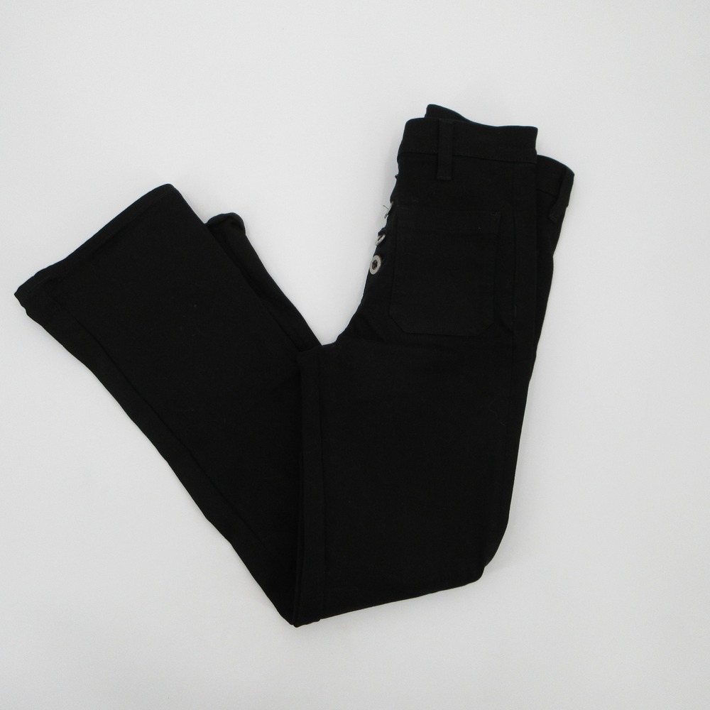 Ramy Brook Black High Rise Button Fly Patch Pocket Flare Denim Pants Size 25